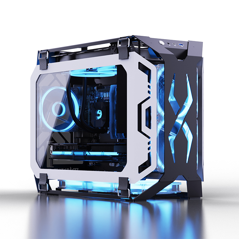 Pc Case Fan - Lovingcool新デザインオープンスタイルゲーミングシャーシ強化ガラスMicro ATX Mini ITX対応コンピューターRGBケースデスクトップPCケース（ファン付き）