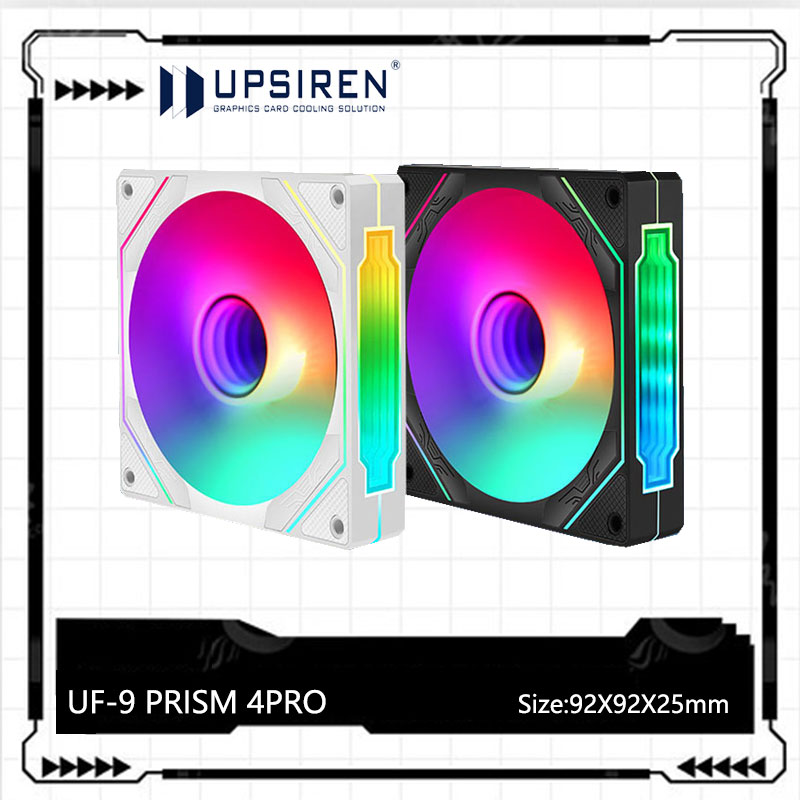 Pc Case Fan - 冷却ファン,UPSIREN-PWMサイレント,コンピュータシャーシ,大空気量,argb,92mm, 12v,4ピン,UF-9,プリズム,4 pro