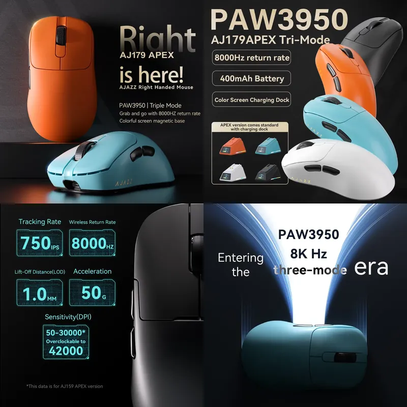 Ajazz AJ179 APEX PAW3950 人間工学に - Wireless Gaming Mouse のレビューと価格