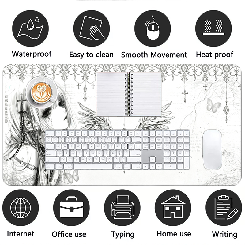 レザーマウスパッド黒白アニメ美学エンジェルガールマウスパッド - Pc Gaming Keyboards のレビューと価格
