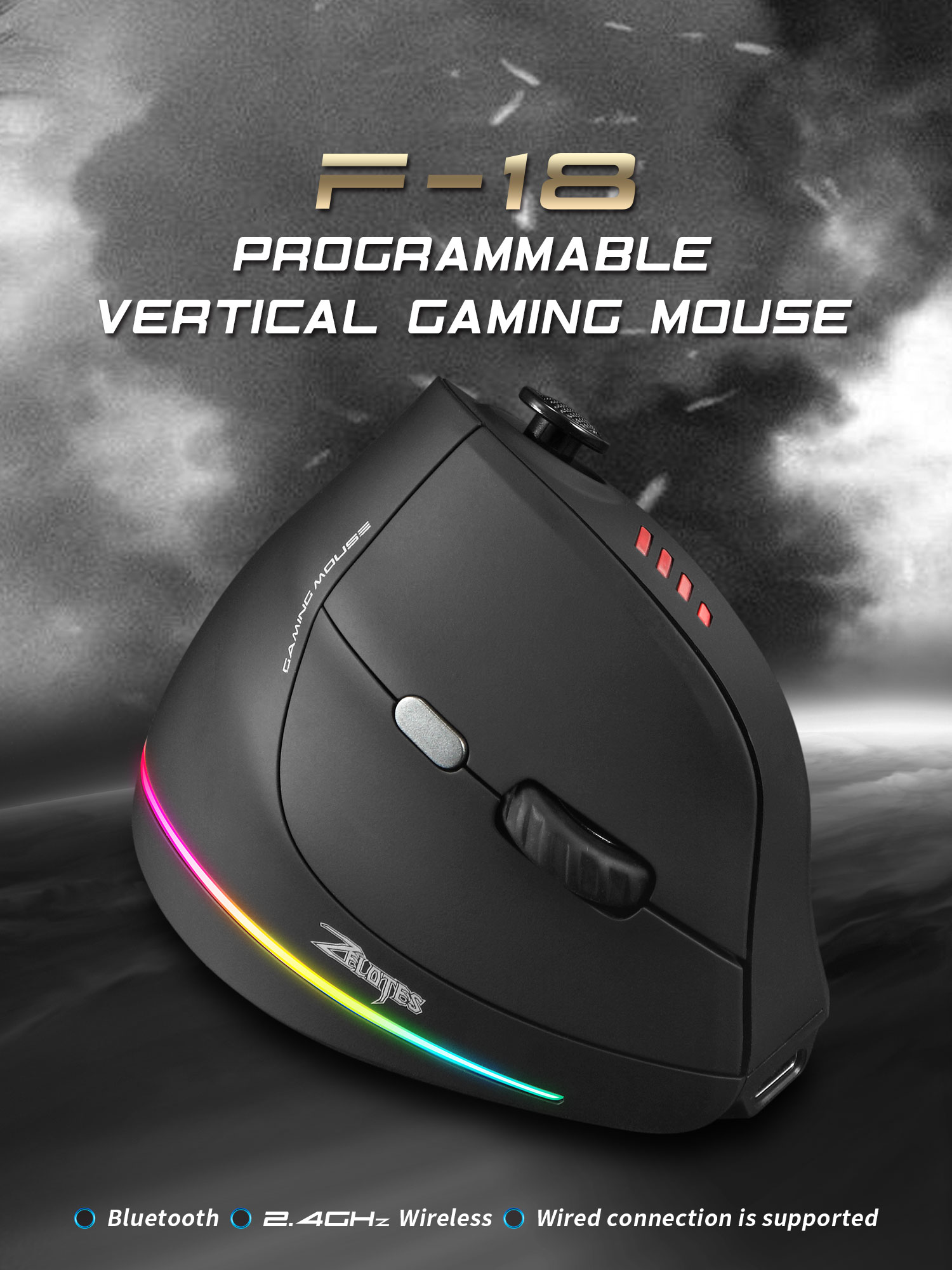 Jomaa RGB バックライト付きワイヤレス垂直マウスコン - Wireless Gaming Mouse のレビューと価格